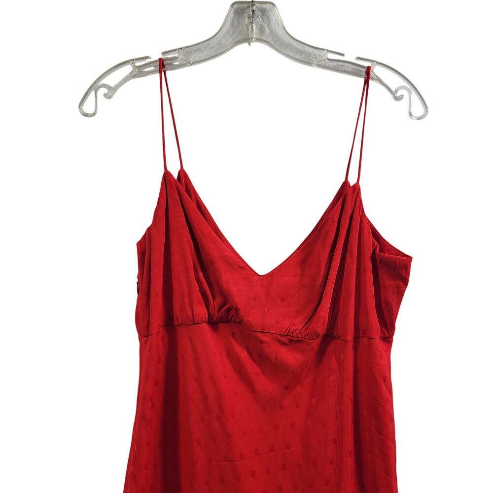 Zara Jacquard Dot Red Spaghetti Strap Front Slit With Ruffle Dress Size M 3825 - Picture 3 of 5